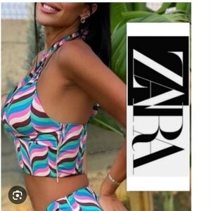 Zara Colorful Halter Top with Wave Pattern Medium